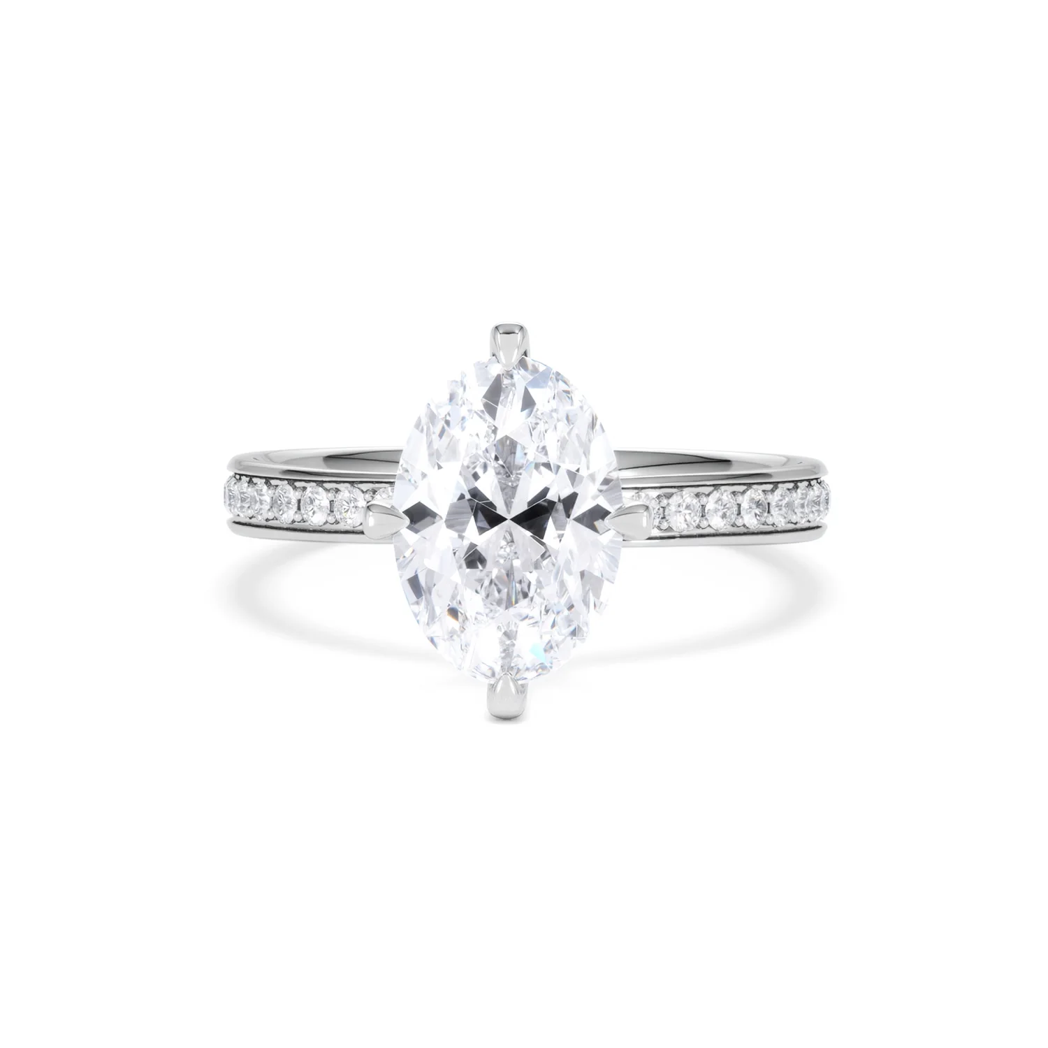 Origin Twist 2.00ct Oval Cut Lab Diamond Solitaire Engagement Ring with Side Stones in 18K White Gold - Image 88