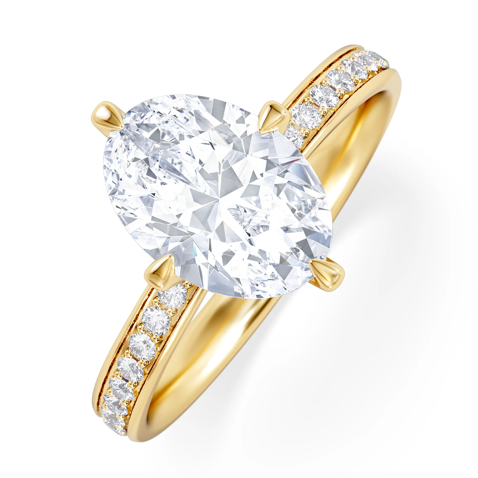 Origin Twist 2.00ct Oval Cut Lab Diamond Solitaire Engagement Ring with Side Stones in 18K Yellow Gold