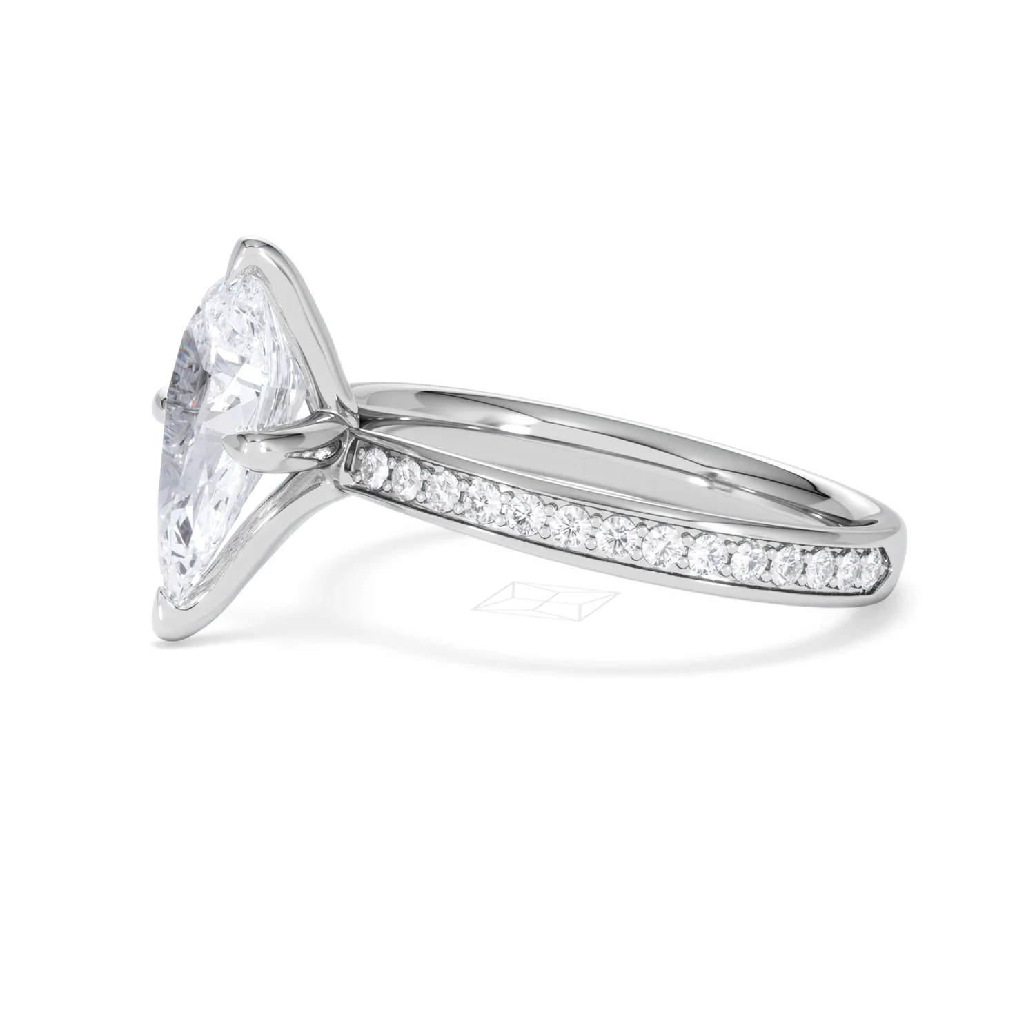 Origin Twist 2.00ct Pear Cut Lab Diamond Solitaire Engagement Ring with Side Stones in 18K White Gold - Image 74