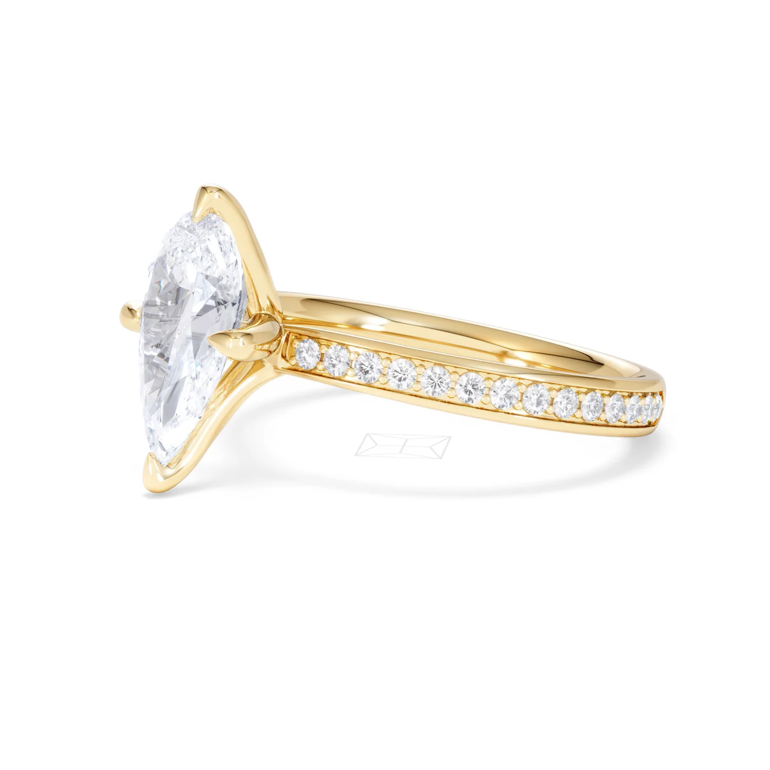 Origin Twist 2.00ct Pear Cut Lab Diamond Solitaire Engagement Ring with Side Stones in 18K Yellow Gold - Image 77