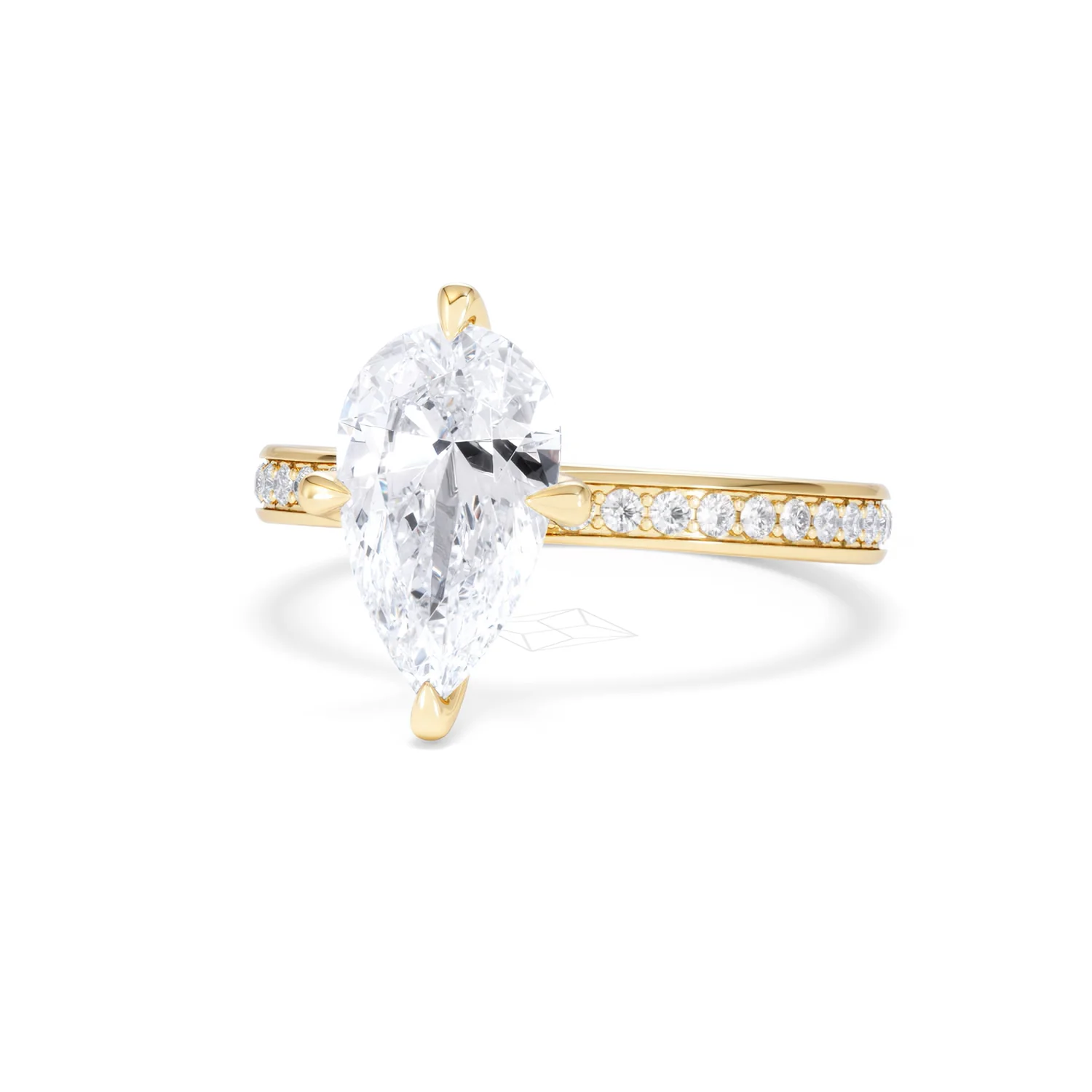 Origin Twist 2.00ct Pear Cut Lab Diamond Solitaire Engagement Ring with Side Stones in 18K Yellow Gold - Image 85