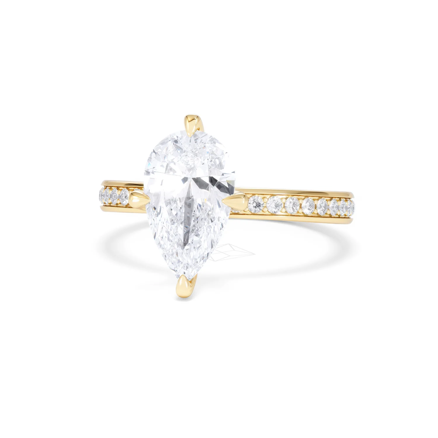Origin Twist 2.00ct Pear Cut Lab Diamond Solitaire Engagement Ring with Side Stones in 18K Yellow Gold - Image 86