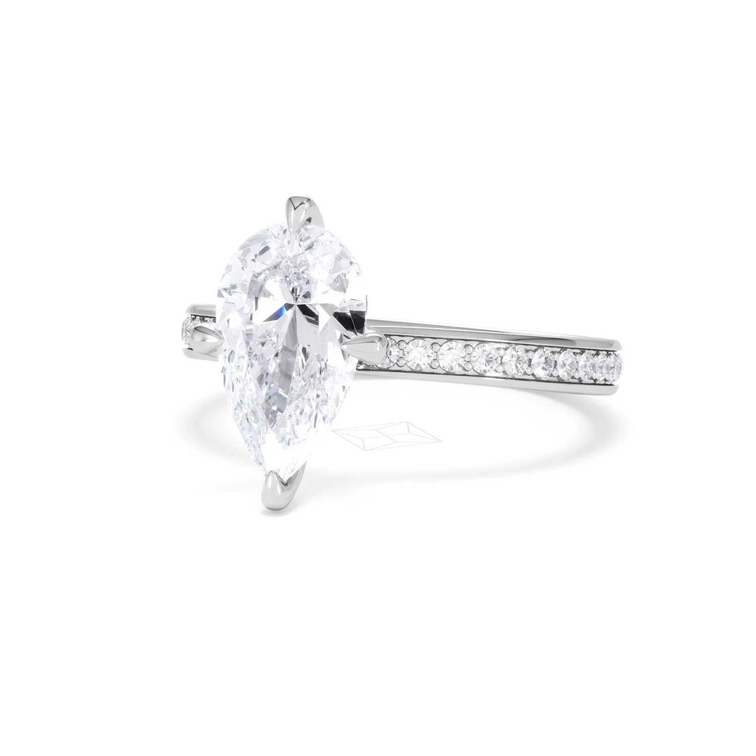 Origin Twist 2.00ct Pear Cut Lab Diamond Solitaire Engagement Ring with Side Stones in Platinum - Image 84