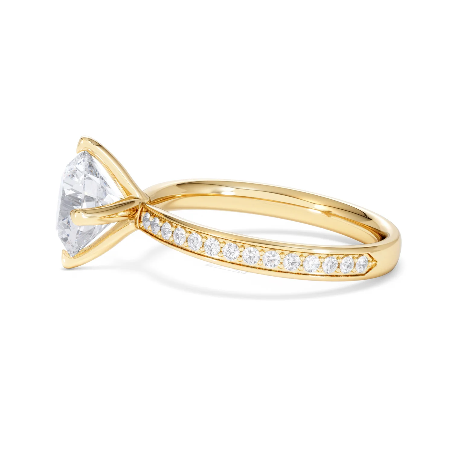 Origin Twist 2.00ct Round Cut Lab Diamond Solitaire Engagement Ring with Side Stones in 18K Yellow Gold - Image 70