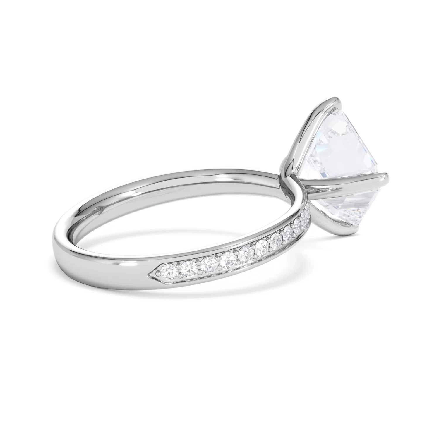 Origin Twist 3.00ct Asscher Cut Lab Diamond Solitaire Engagement Ring with Side Stones in 18K White Gold - Image 34