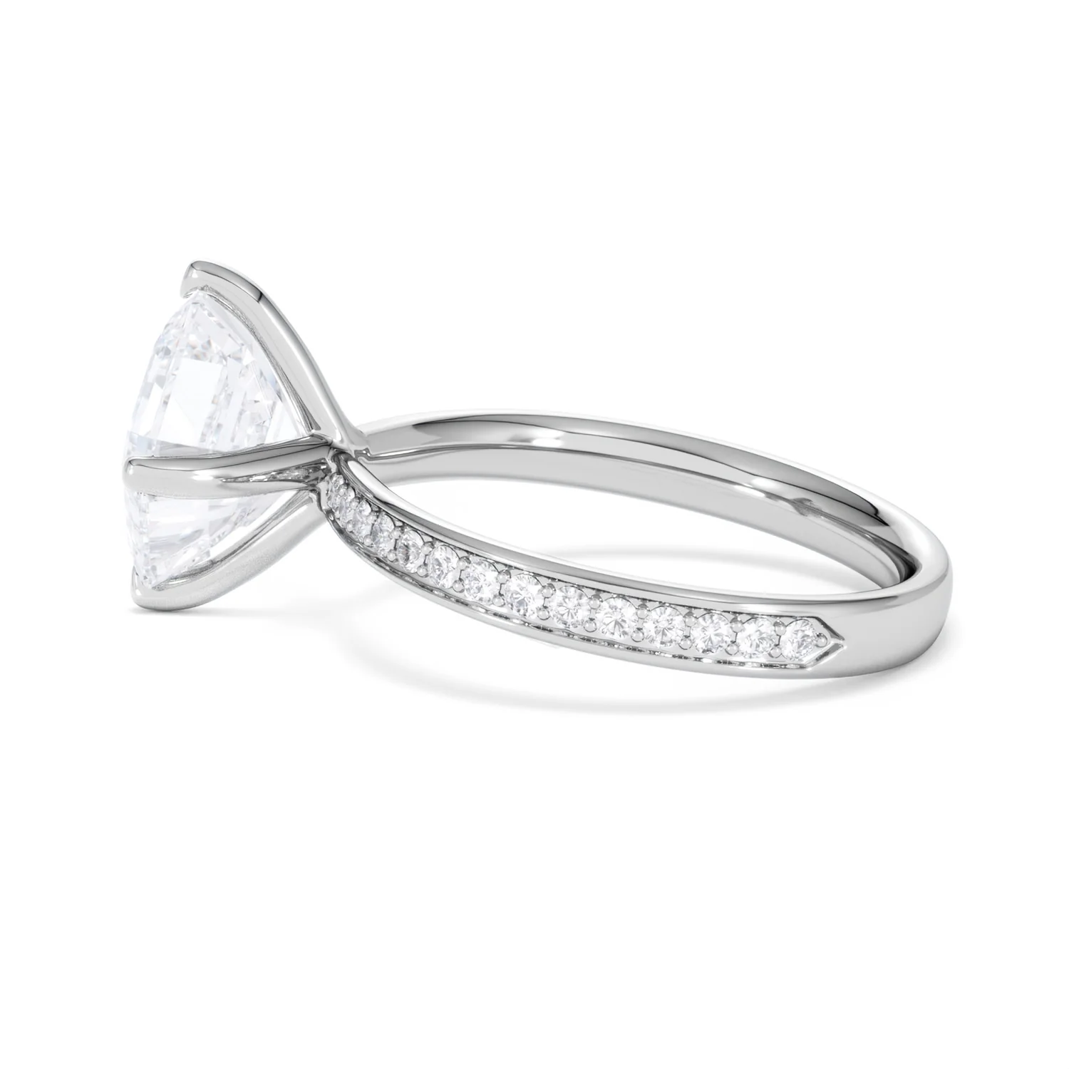 Origin Twist 3.00ct Asscher Cut Lab Diamond Solitaire Engagement Ring with Side Stones in 18K White Gold - Image 65