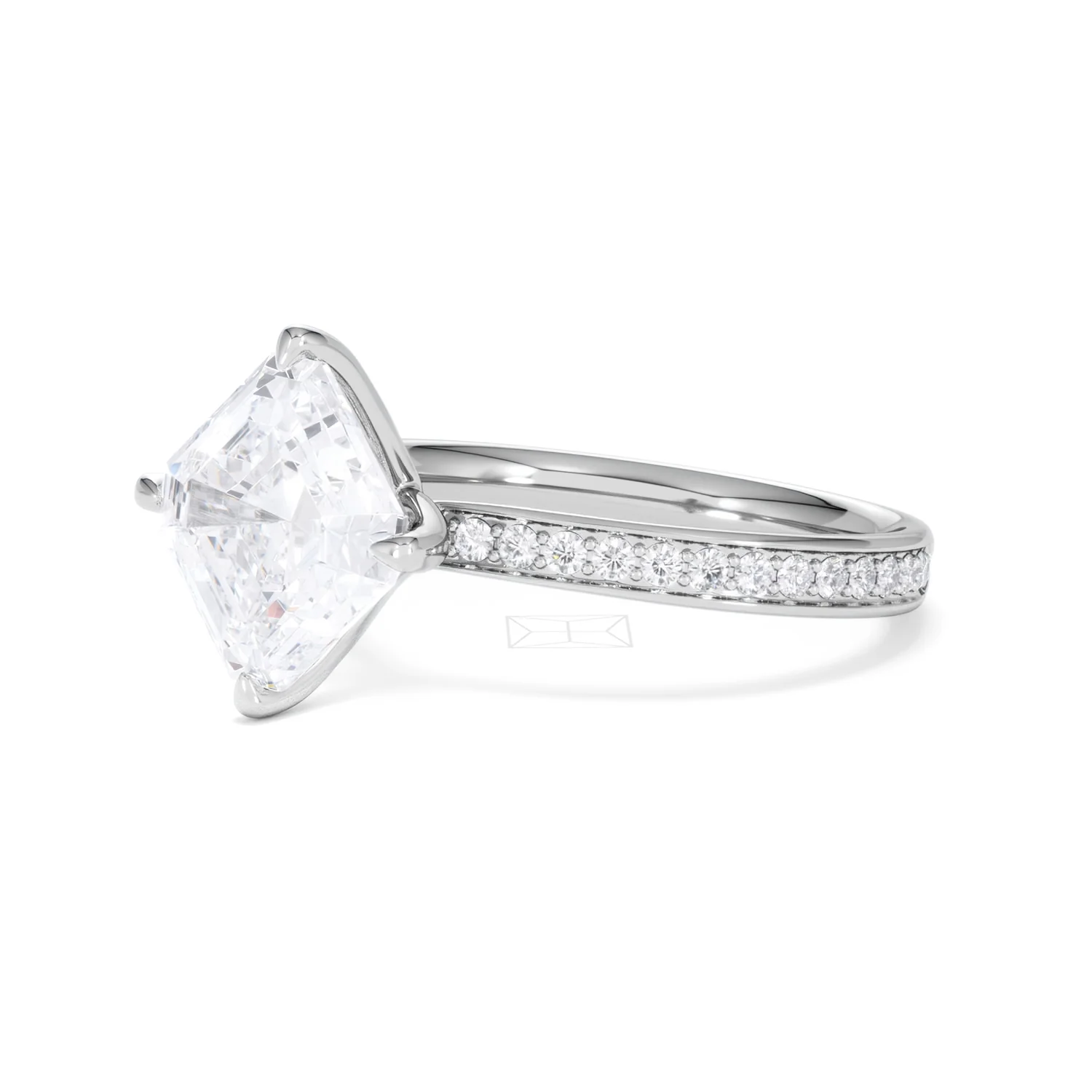 Origin Twist 3.00ct Asscher Cut Lab Diamond Solitaire Engagement Ring with Side Stones in 18K White Gold - Image 77