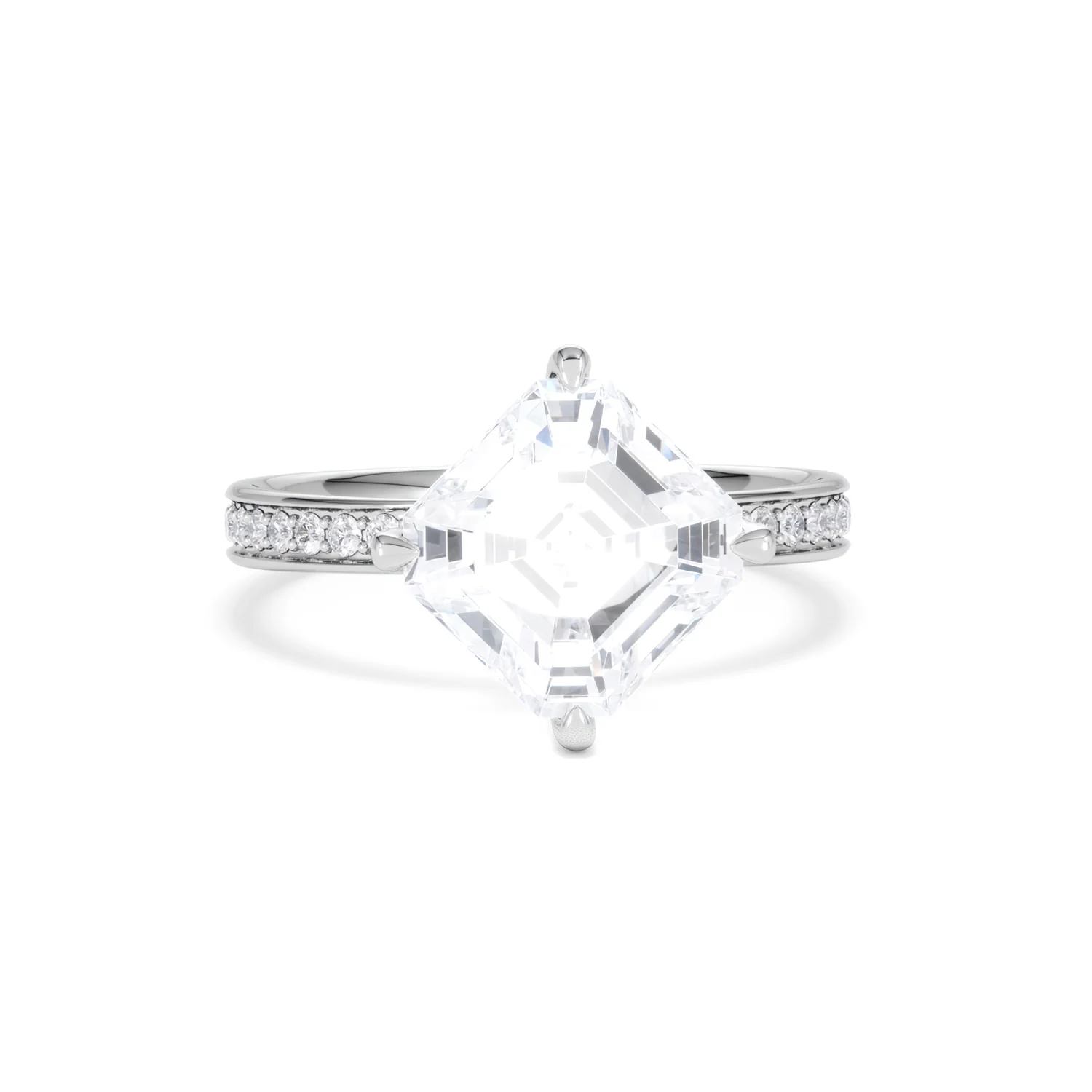 Origin Twist 3.00ct Asscher Cut Lab Diamond Solitaire Engagement Ring with Side Stones in 18K White Gold - Image 8