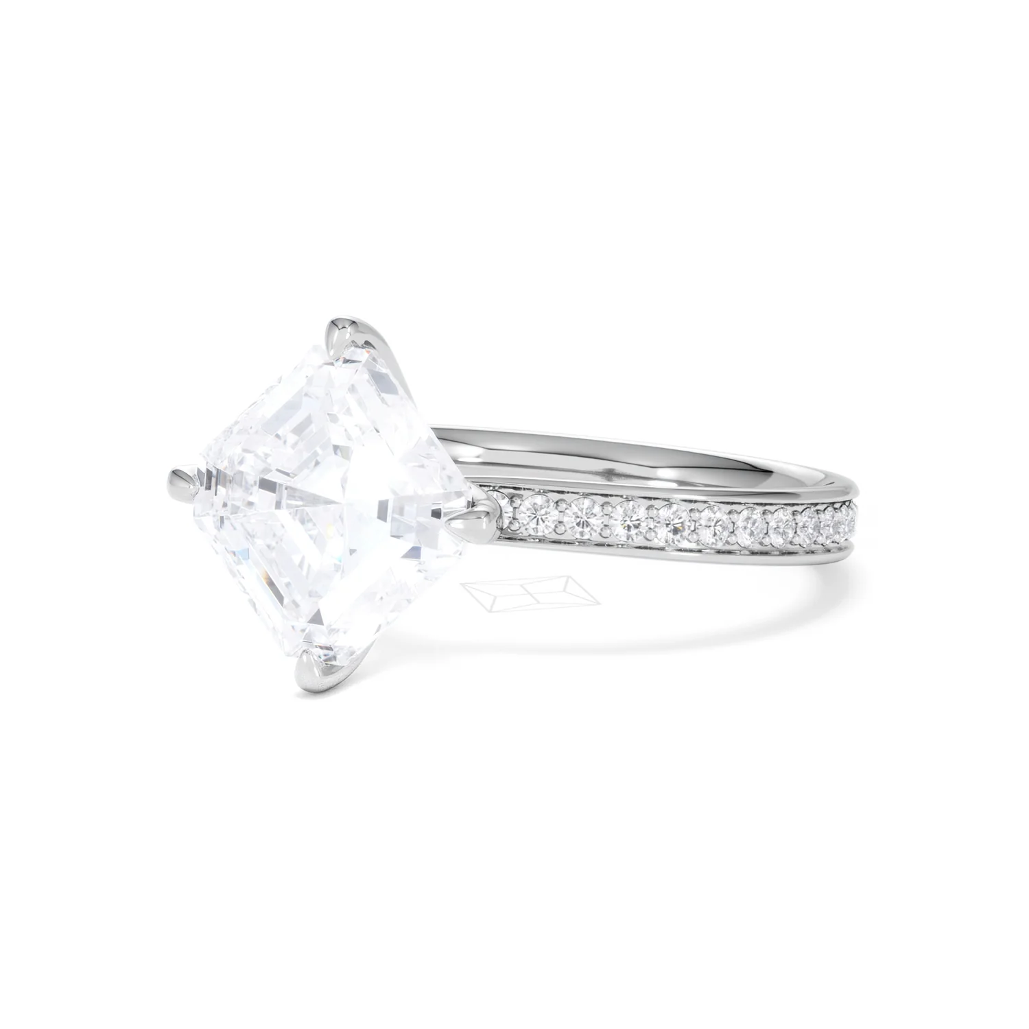 Origin Twist 3.00ct Asscher Cut Lab Diamond Solitaire Engagement Ring with Side Stones in 18K White Gold - Image 80
