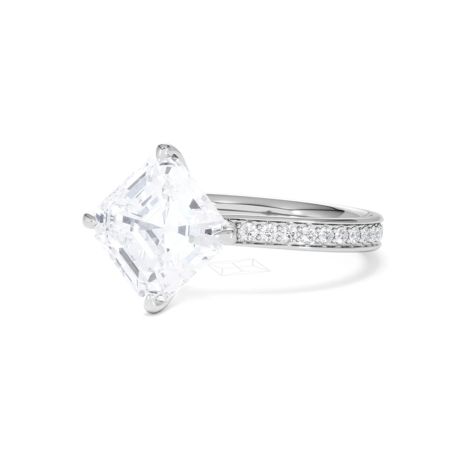 Origin Twist 3.00ct Asscher Cut Lab Diamond Solitaire Engagement Ring with Side Stones in 18K White Gold - Image 81