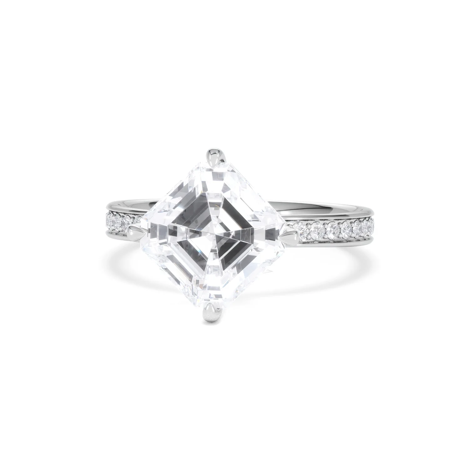 Origin Twist 3.00ct Asscher Cut Lab Diamond Solitaire Engagement Ring with Side Stones in 18K White Gold - Image 85