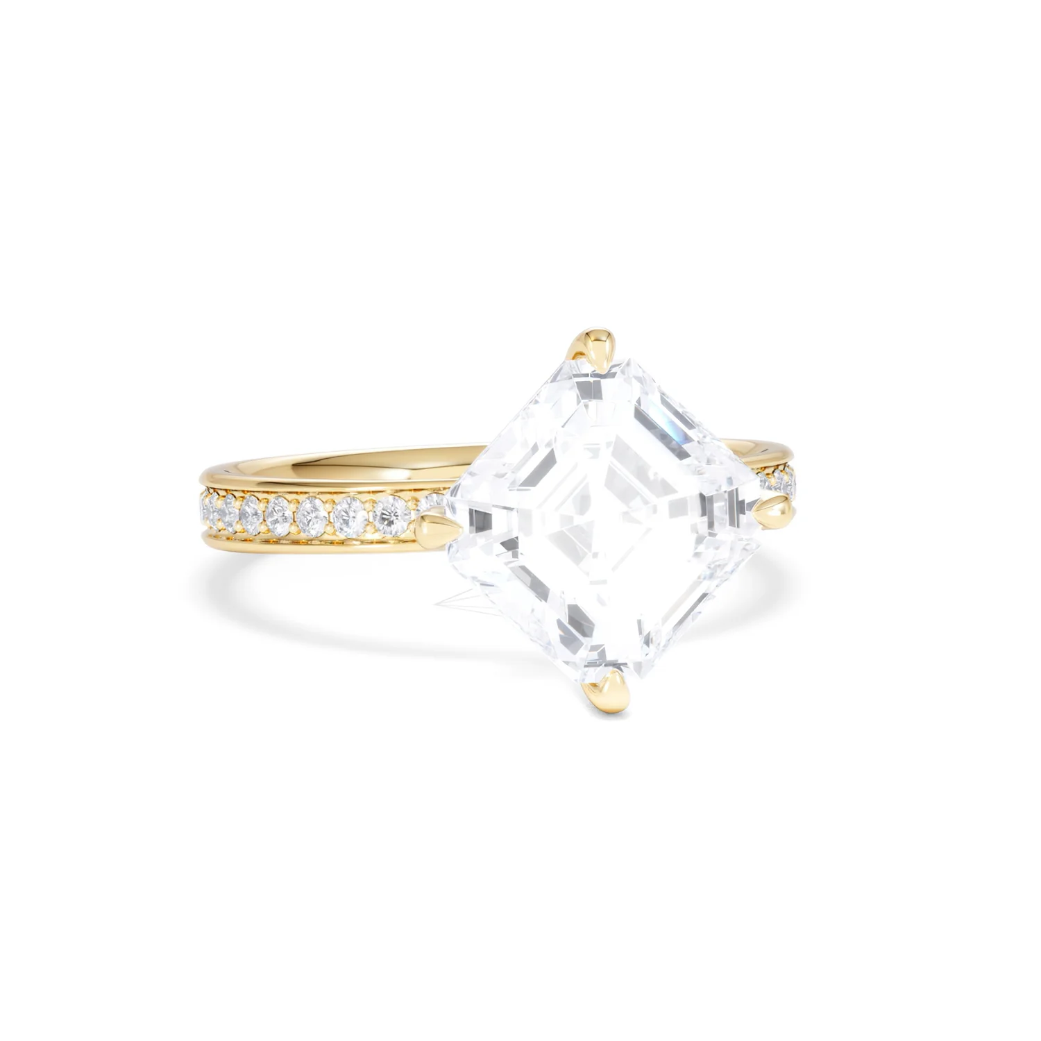 Origin Twist 3.00ct Asscher Cut Lab Diamond Solitaire Engagement Ring with Side Stones in 18K Yellow Gold - Image 10