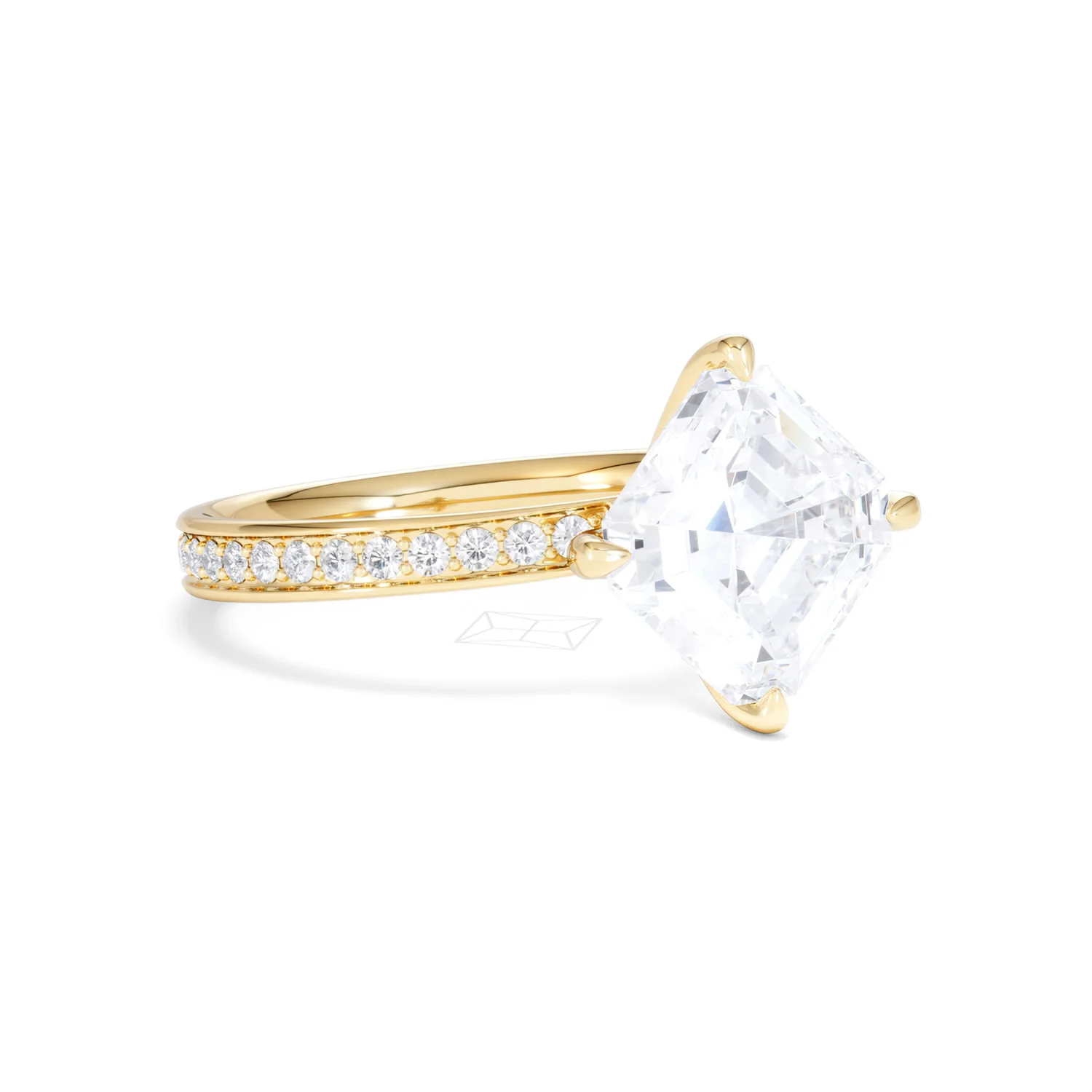 Origin Twist 3.00ct Asscher Cut Lab Diamond Solitaire Engagement Ring with Side Stones in 18K Yellow Gold - Image 14