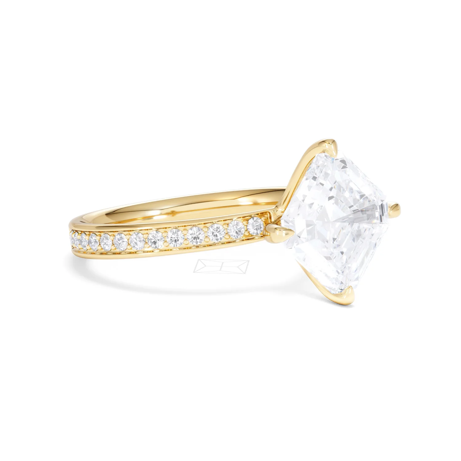 Origin Twist 3.00ct Asscher Cut Lab Diamond Solitaire Engagement Ring with Side Stones in 18K Yellow Gold - Image 16