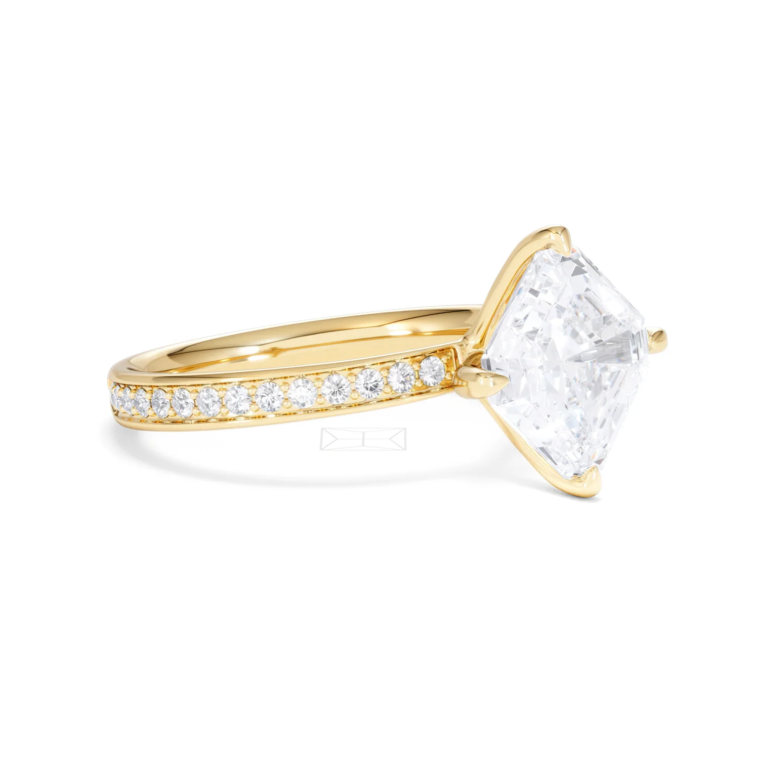 Origin Twist 3.00ct Asscher Cut Lab Diamond Solitaire Engagement Ring with Side Stones in 18K Yellow Gold - Image 17