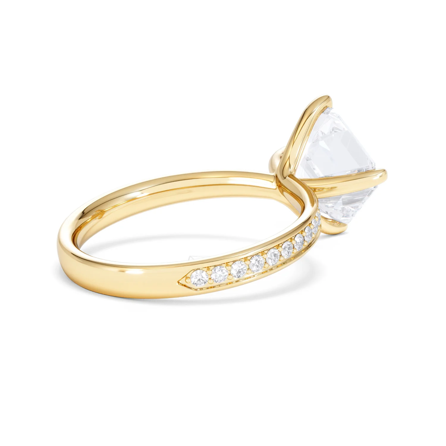 Origin Twist 3.00ct Asscher Cut Lab Diamond Solitaire Engagement Ring with Side Stones in 18K Yellow Gold - Image 36