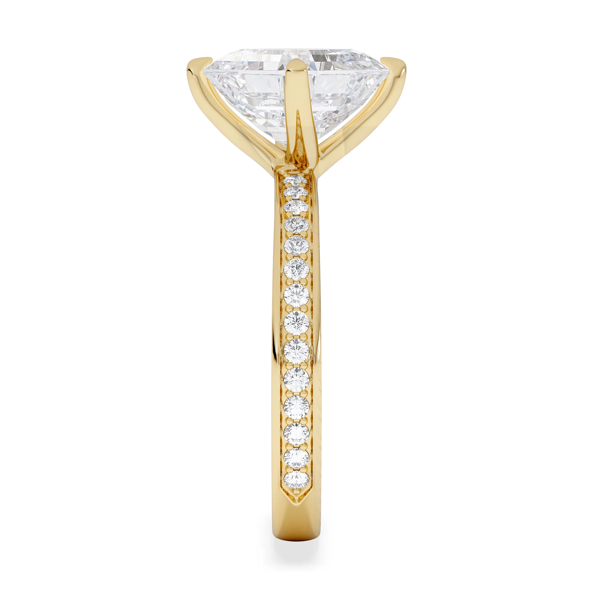 Origin Twist 3.00ct Asscher Cut Lab Diamond Solitaire Engagement Ring with Side Stones in 18K Yellow Gold - Image 5