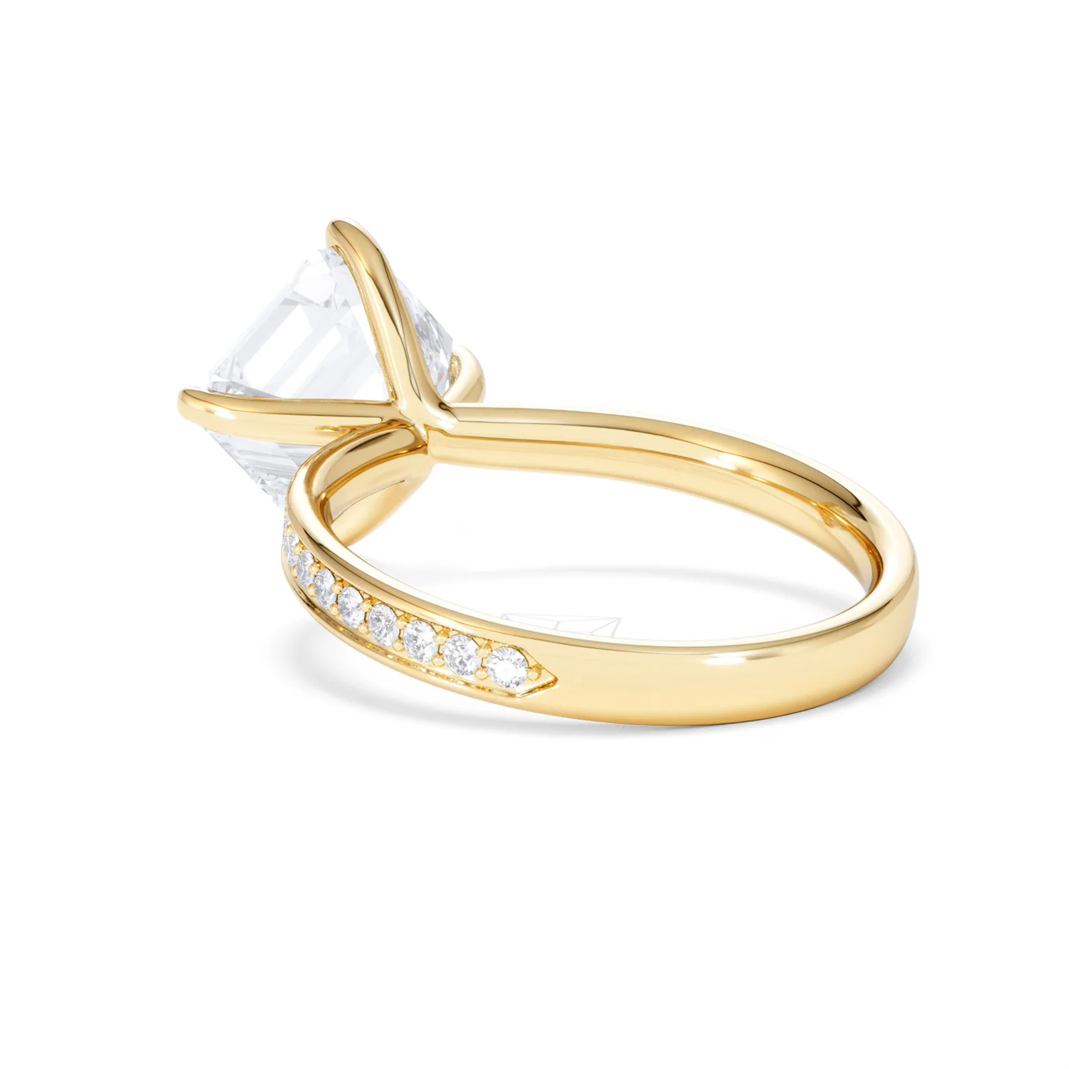 Origin Twist 3.00ct Asscher Cut Lab Diamond Solitaire Engagement Ring with Side Stones in 18K Yellow Gold - Image 55