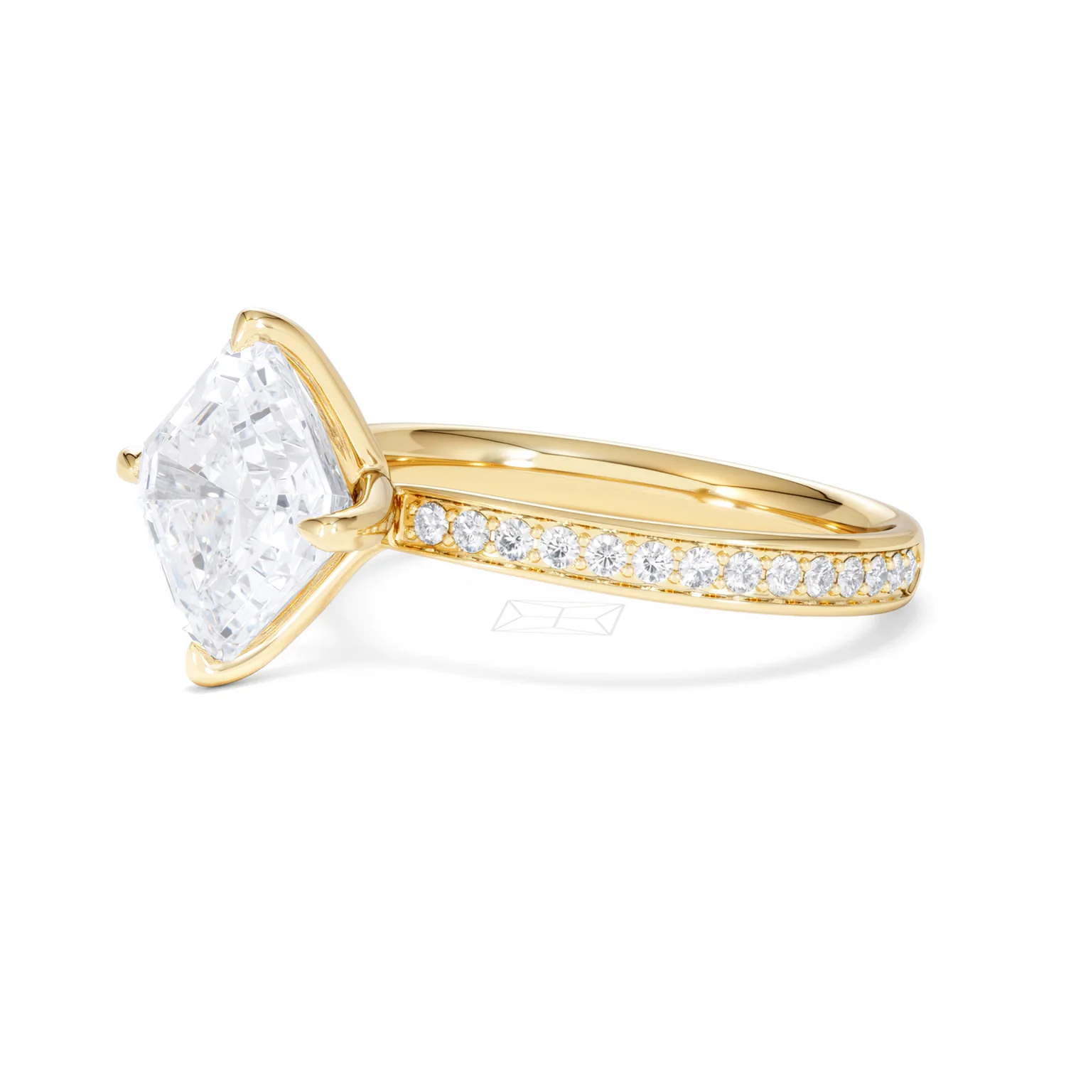Origin Twist 3.00ct Asscher Cut Lab Diamond Solitaire Engagement Ring with Side Stones in 18K Yellow Gold - Image 75
