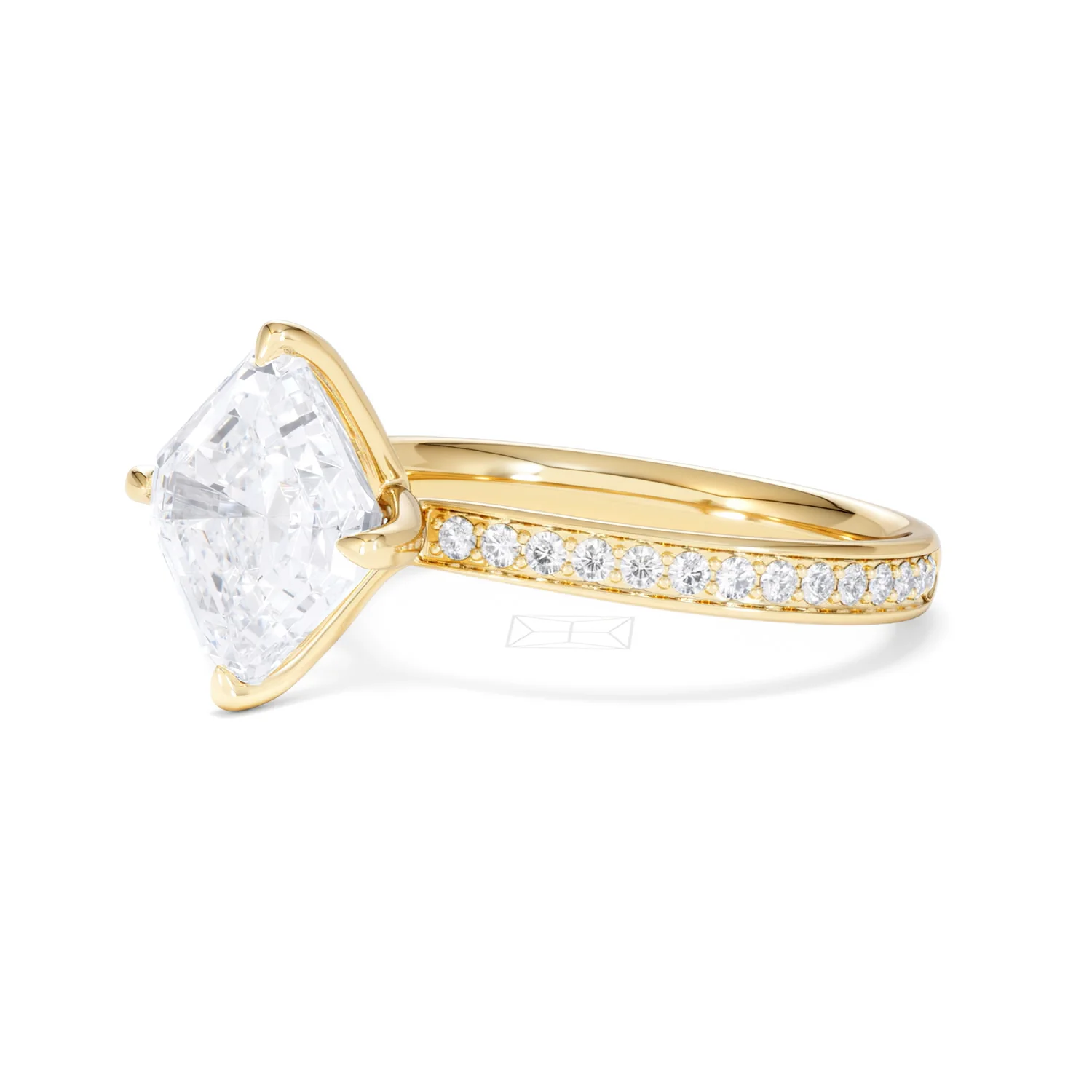 Origin Twist 3.00ct Asscher Cut Lab Diamond Solitaire Engagement Ring with Side Stones in 18K Yellow Gold - Image 76