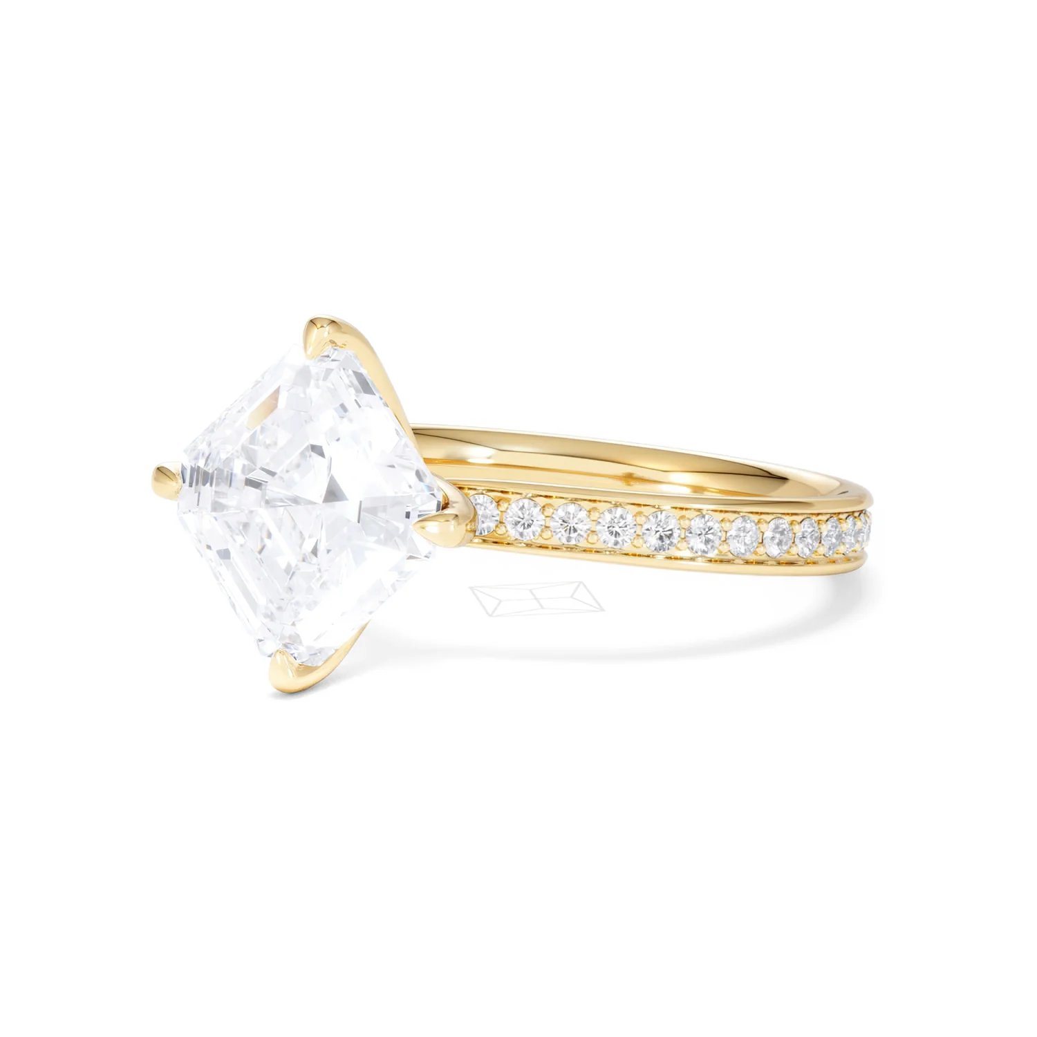 Origin Twist 3.00ct Asscher Cut Lab Diamond Solitaire Engagement Ring with Side Stones in 18K Yellow Gold - Image 79