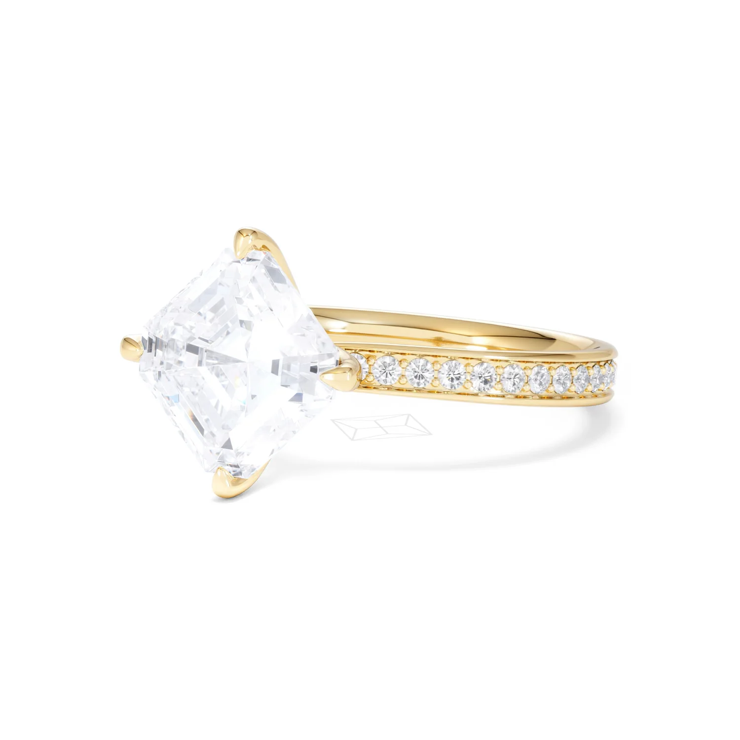 Origin Twist 3.00ct Asscher Cut Lab Diamond Solitaire Engagement Ring with Side Stones in 18K Yellow Gold - Image 80