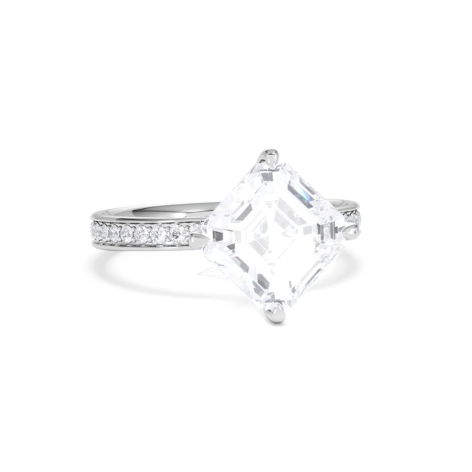 Origin Twist 3.00ct Asscher Cut Lab Diamond Solitaire Engagement Ring with Side Stones in Platinum - Image 10