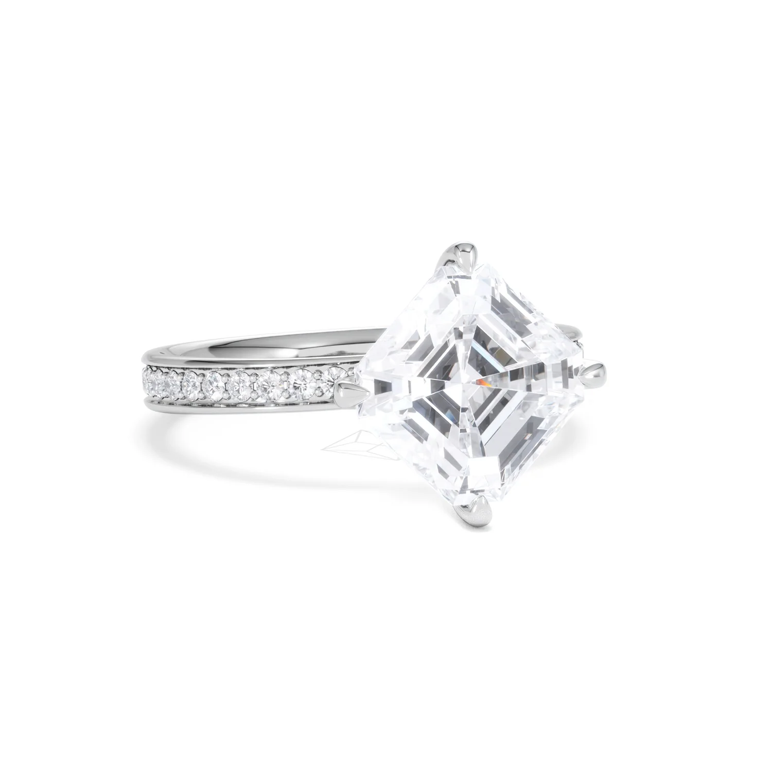 Origin Twist 3.00ct Asscher Cut Lab Diamond Solitaire Engagement Ring with Side Stones in Platinum - Image 11