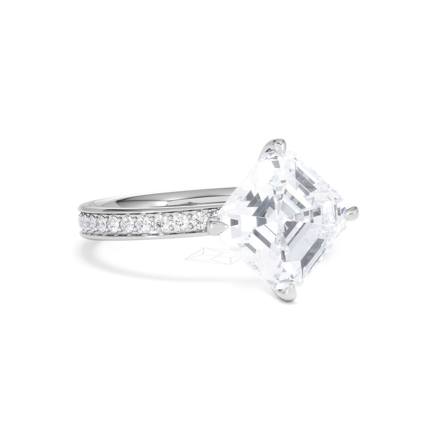 Origin Twist 3.00ct Asscher Cut Lab Diamond Solitaire Engagement Ring with Side Stones in Platinum - Image 12