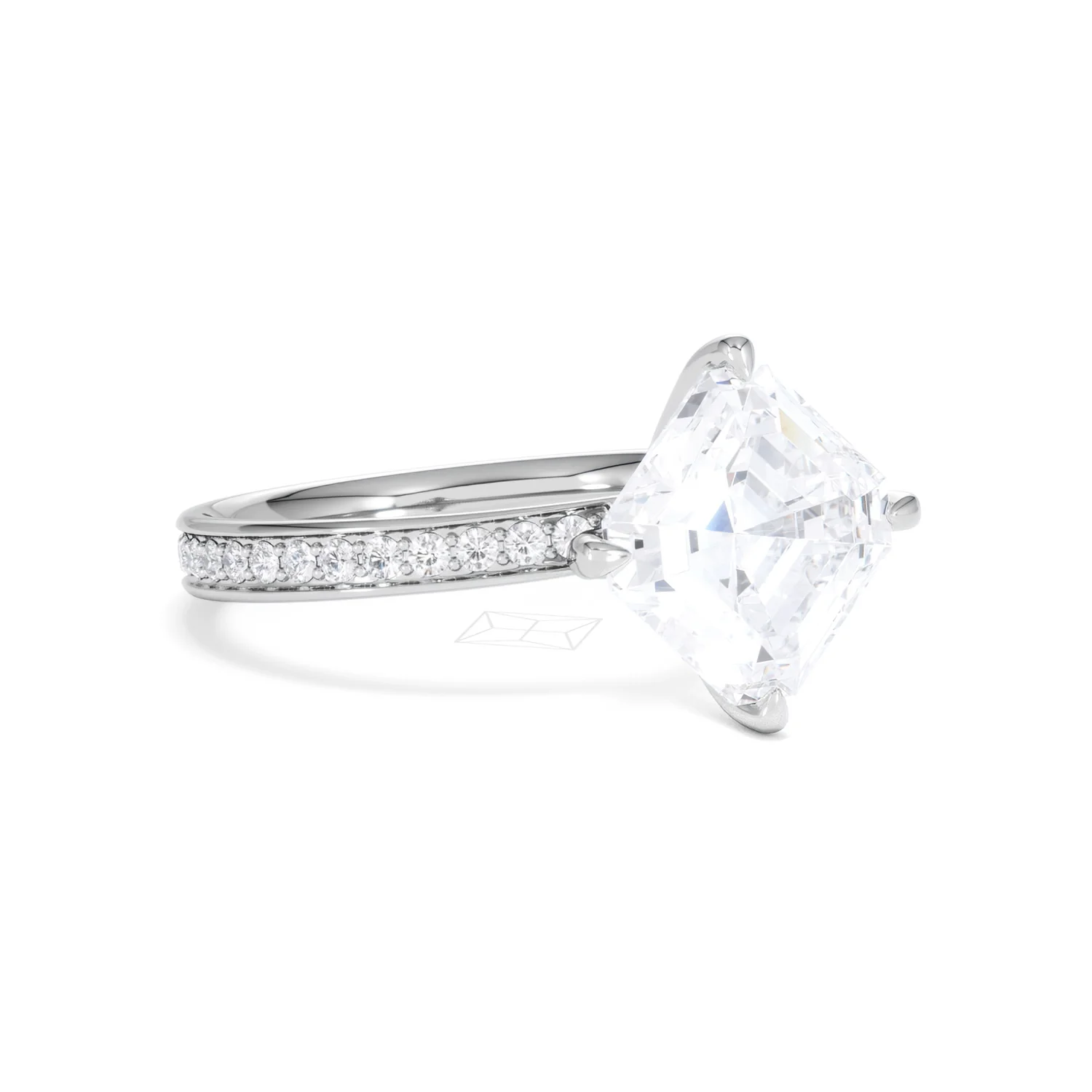Origin Twist 3.00ct Asscher Cut Lab Diamond Solitaire Engagement Ring with Side Stones in Platinum - Image 14