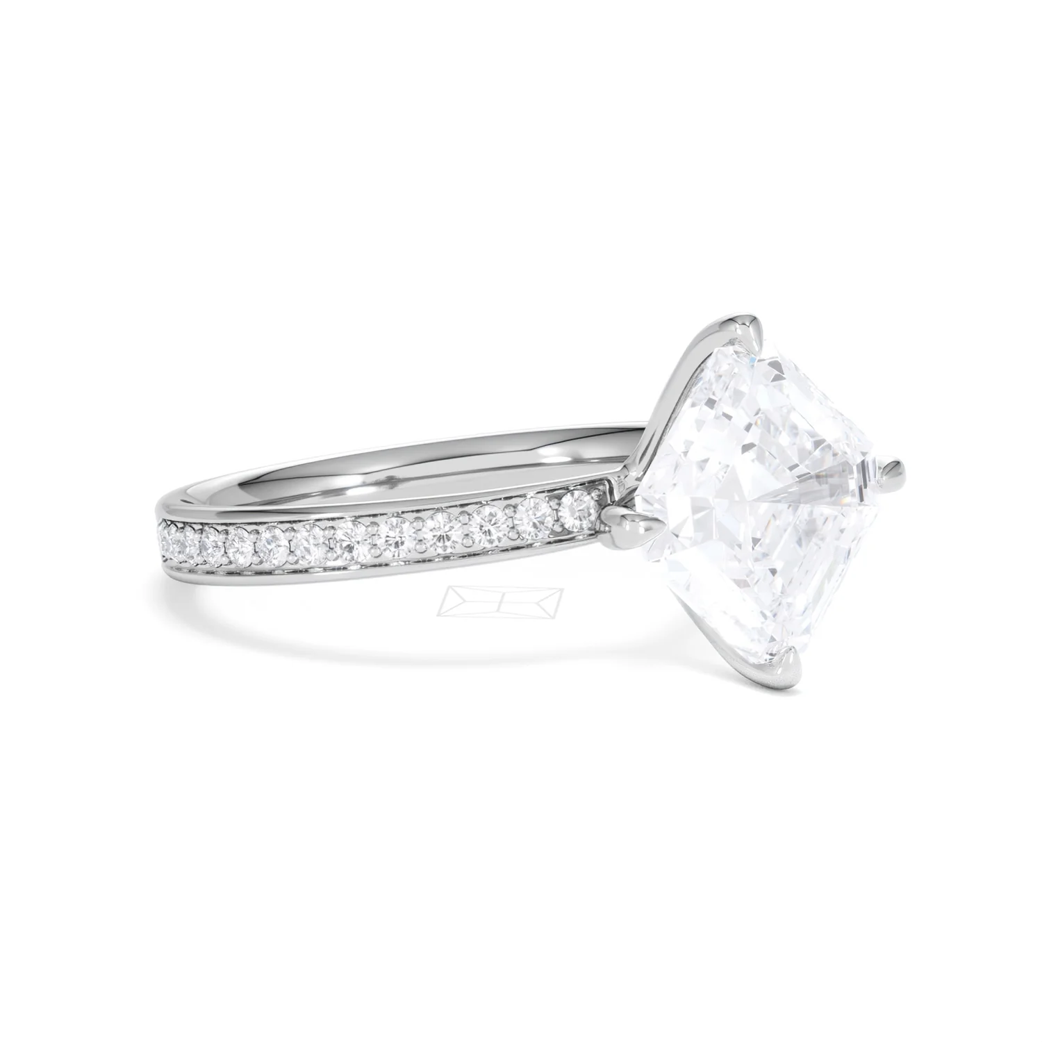 Origin Twist 3.00ct Asscher Cut Lab Diamond Solitaire Engagement Ring with Side Stones in Platinum - Image 16