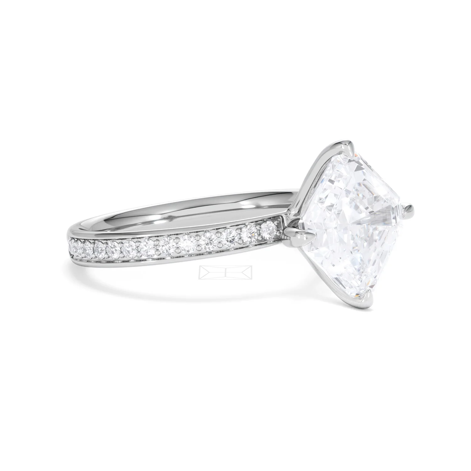 Origin Twist 3.00ct Asscher Cut Lab Diamond Solitaire Engagement Ring with Side Stones in Platinum - Image 17