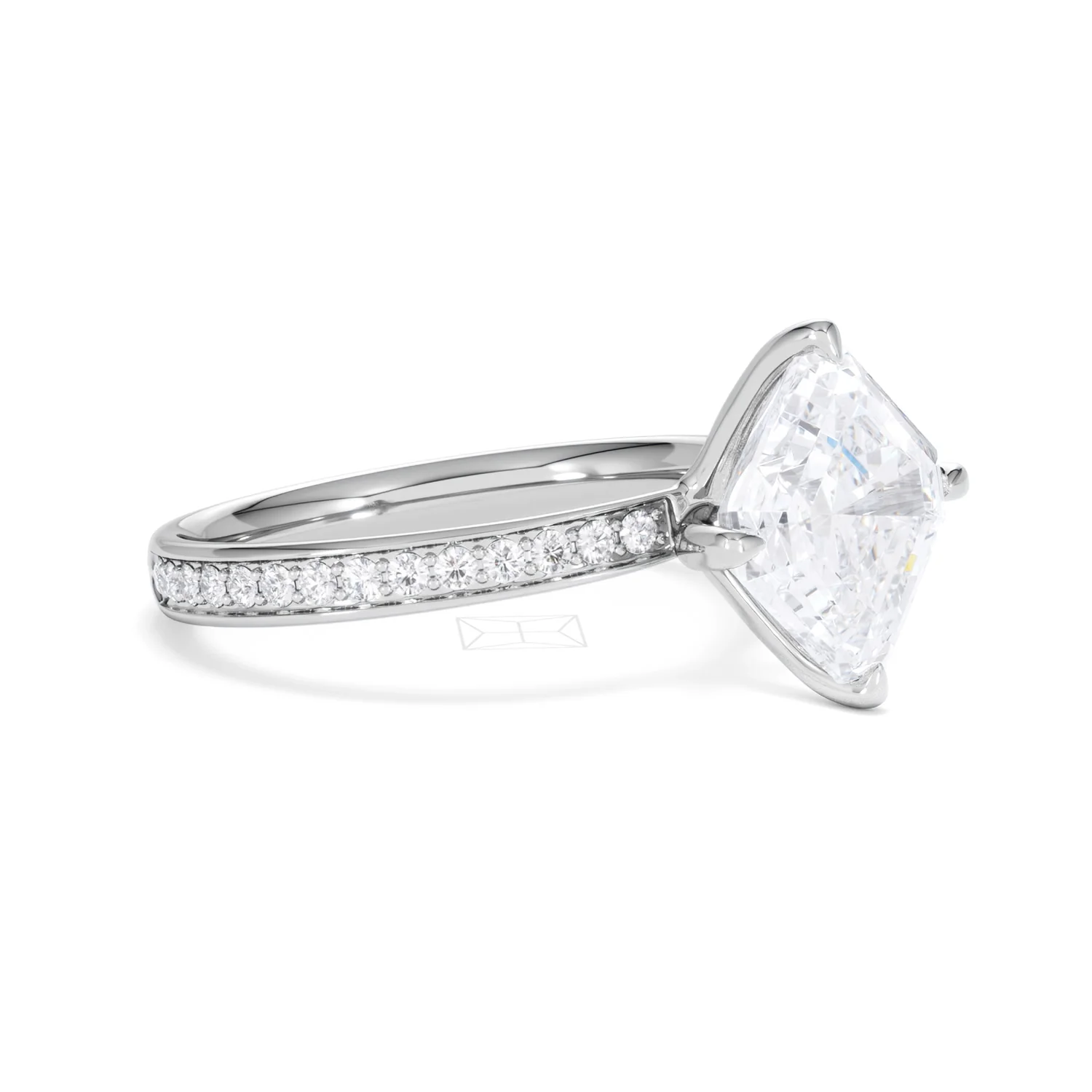 Origin Twist 3.00ct Asscher Cut Lab Diamond Solitaire Engagement Ring with Side Stones in Platinum - Image 18