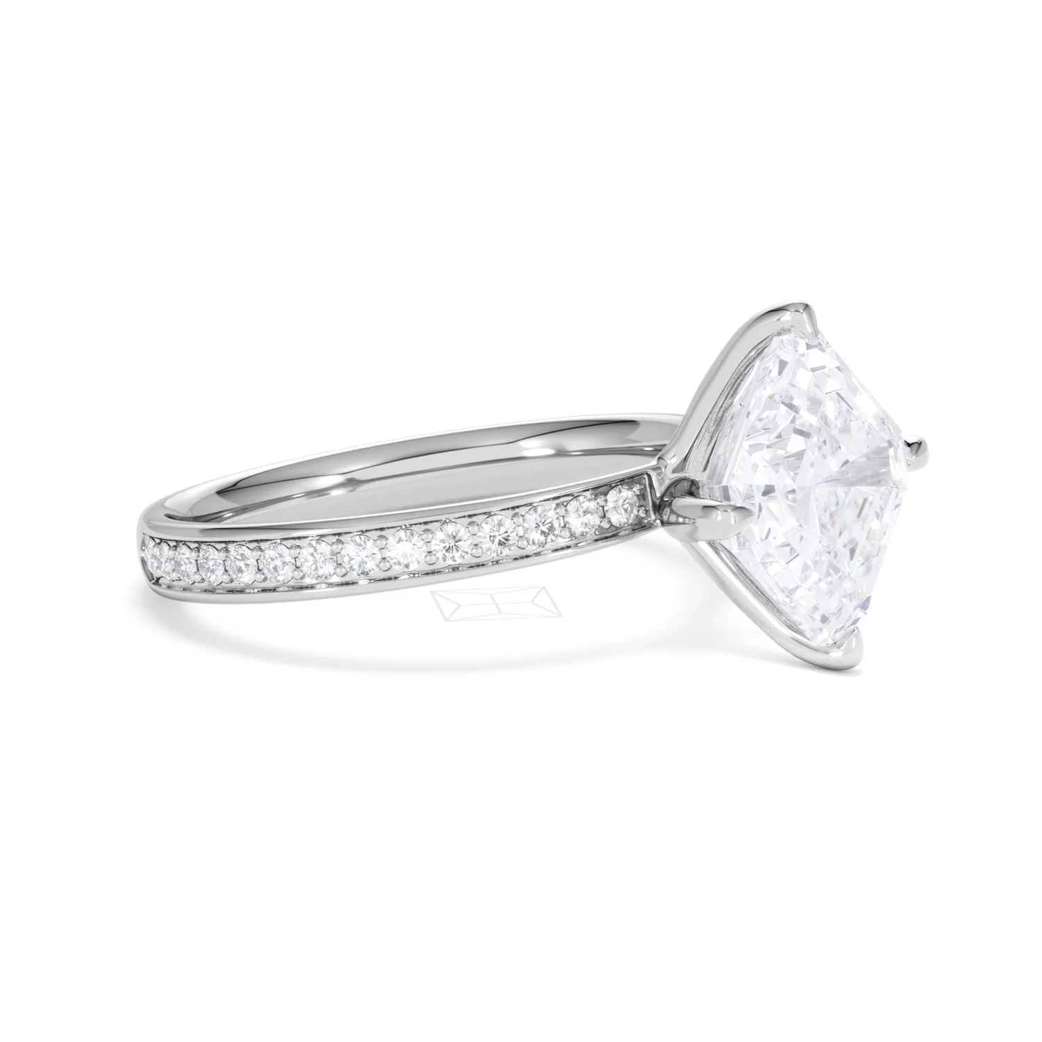 Origin Twist 3.00ct Asscher Cut Lab Diamond Solitaire Engagement Ring with Side Stones in Platinum - Image 19