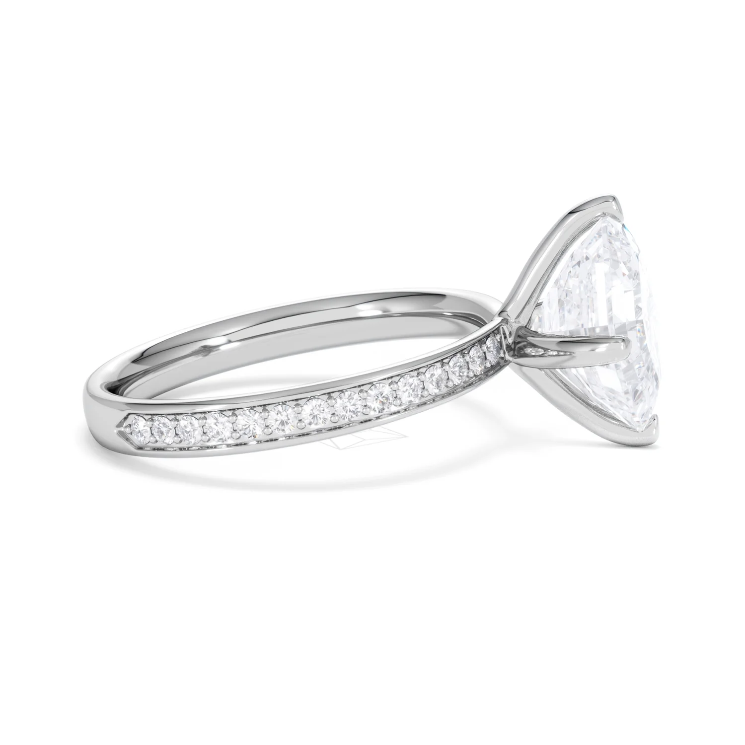 Origin Twist 3.00ct Asscher Cut Lab Diamond Solitaire Engagement Ring with Side Stones in Platinum - Image 25