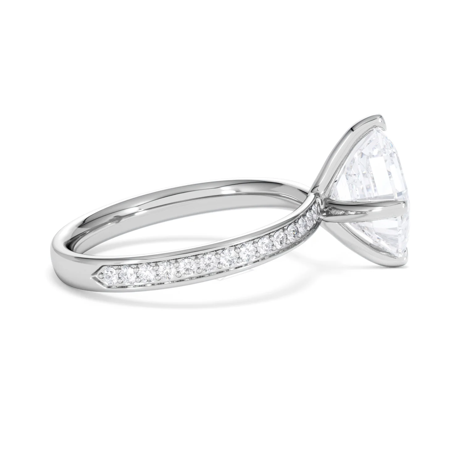 Origin Twist 3.00ct Asscher Cut Lab Diamond Solitaire Engagement Ring with Side Stones in Platinum - Image 28