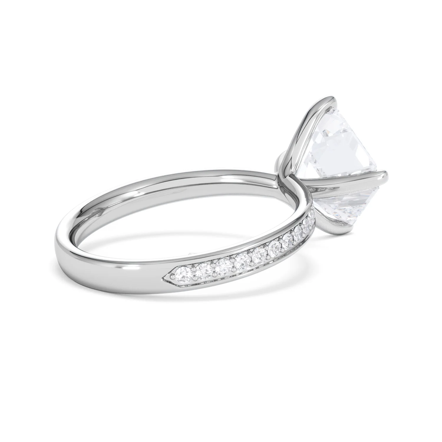 Origin Twist 3.00ct Asscher Cut Lab Diamond Solitaire Engagement Ring with Side Stones in Platinum - Image 35