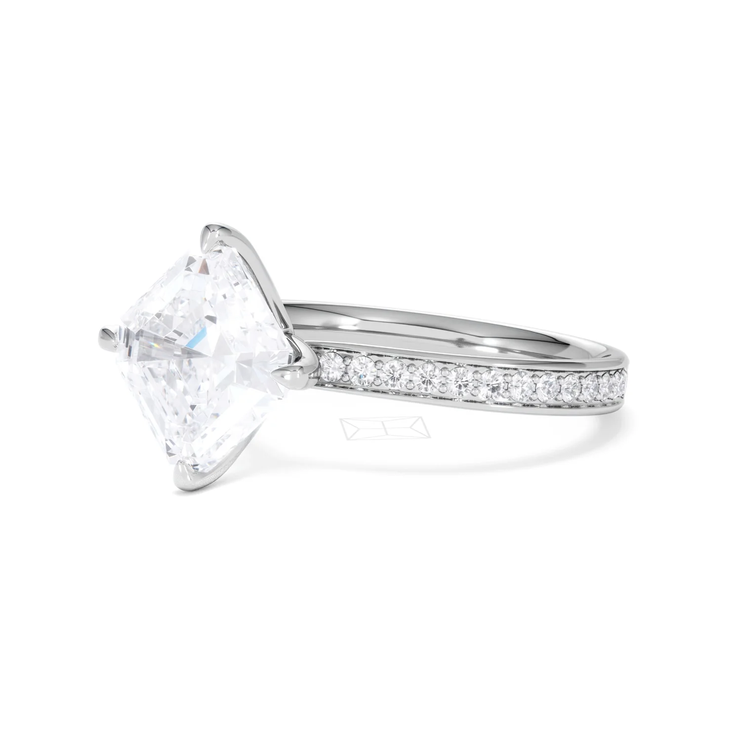 Origin Twist 3.00ct Asscher Cut Lab Diamond Solitaire Engagement Ring with Side Stones in Platinum - Image 78