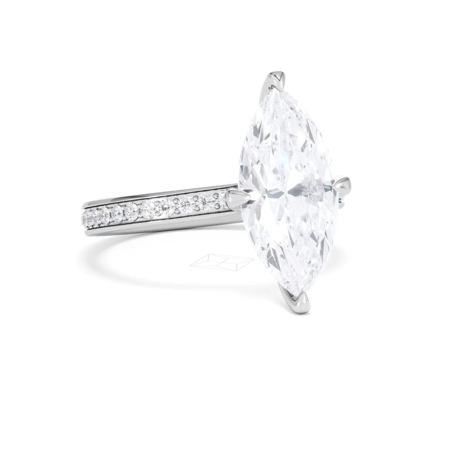 Origin Twist 3.00ct Marquise Cut Lab Diamond Solitaire Engagement Ring with Side Stones in 18K White Gold - Image 12
