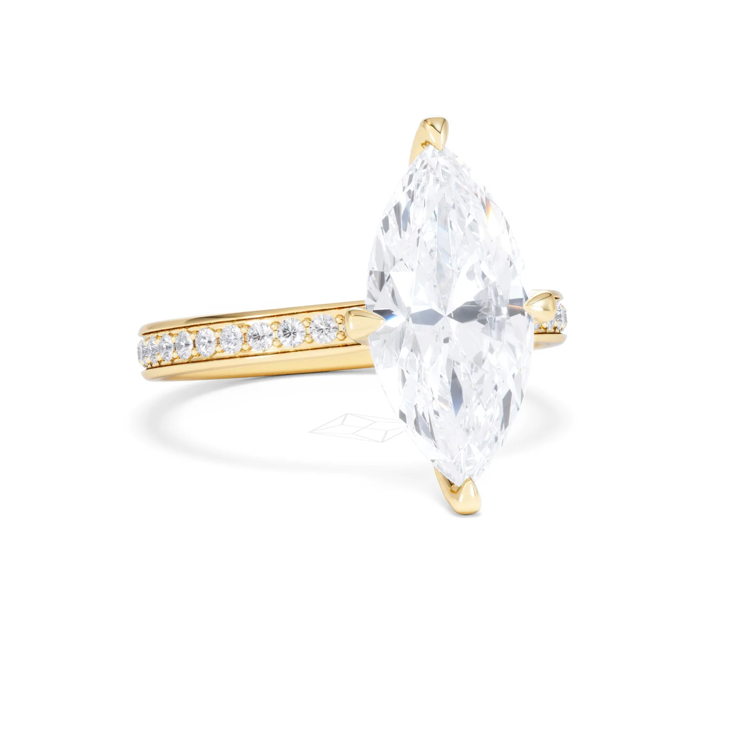 Origin Twist 3.00ct Marquise Cut Lab Diamond Solitaire Engagement Ring with Side Stones in 18K Yellow Gold - Image 11