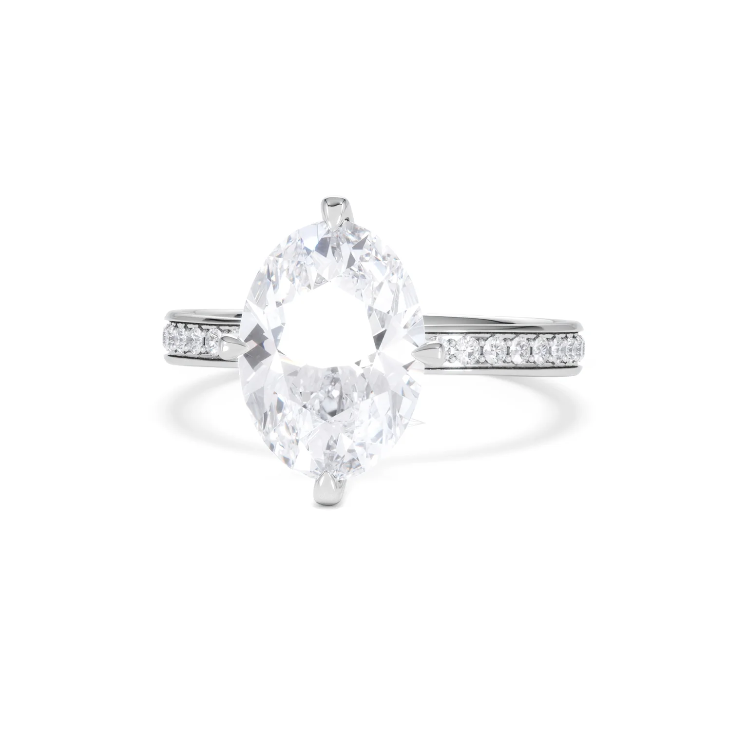 Origin Twist 3.00ct Oval Cut Lab Diamond Solitaire Engagement Ring with Side Stones in 18K White Gold - Image 85