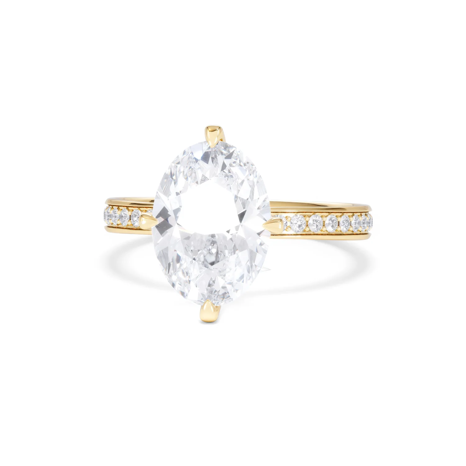 Origin Twist 3.00ct Oval Cut Lab Diamond Solitaire Engagement Ring with Side Stones in 18K Yellow Gold - Image 85