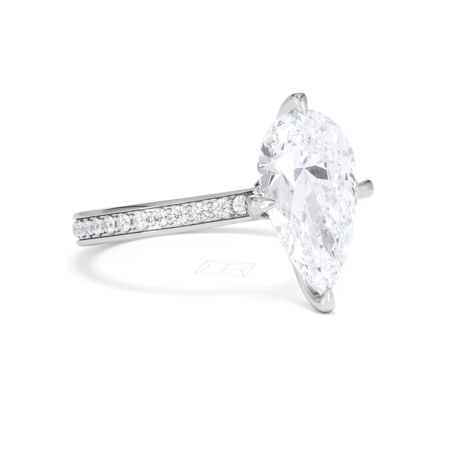 Origin Twist 3.00ct Pear Cut Lab Diamond Solitaire Engagement Ring with Side Stones in 18K White Gold - Image 14