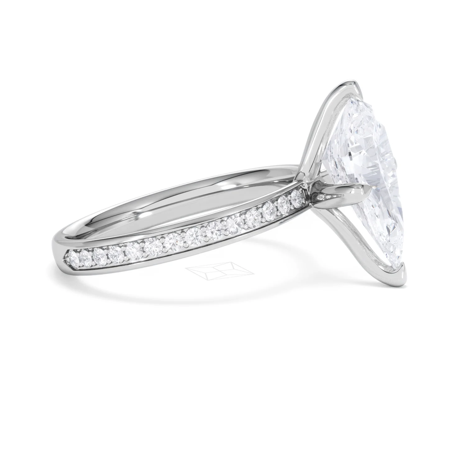 Origin Twist 3.00ct Pear Cut Lab Diamond Solitaire Engagement Ring with Side Stones in 18K White Gold - Image 23