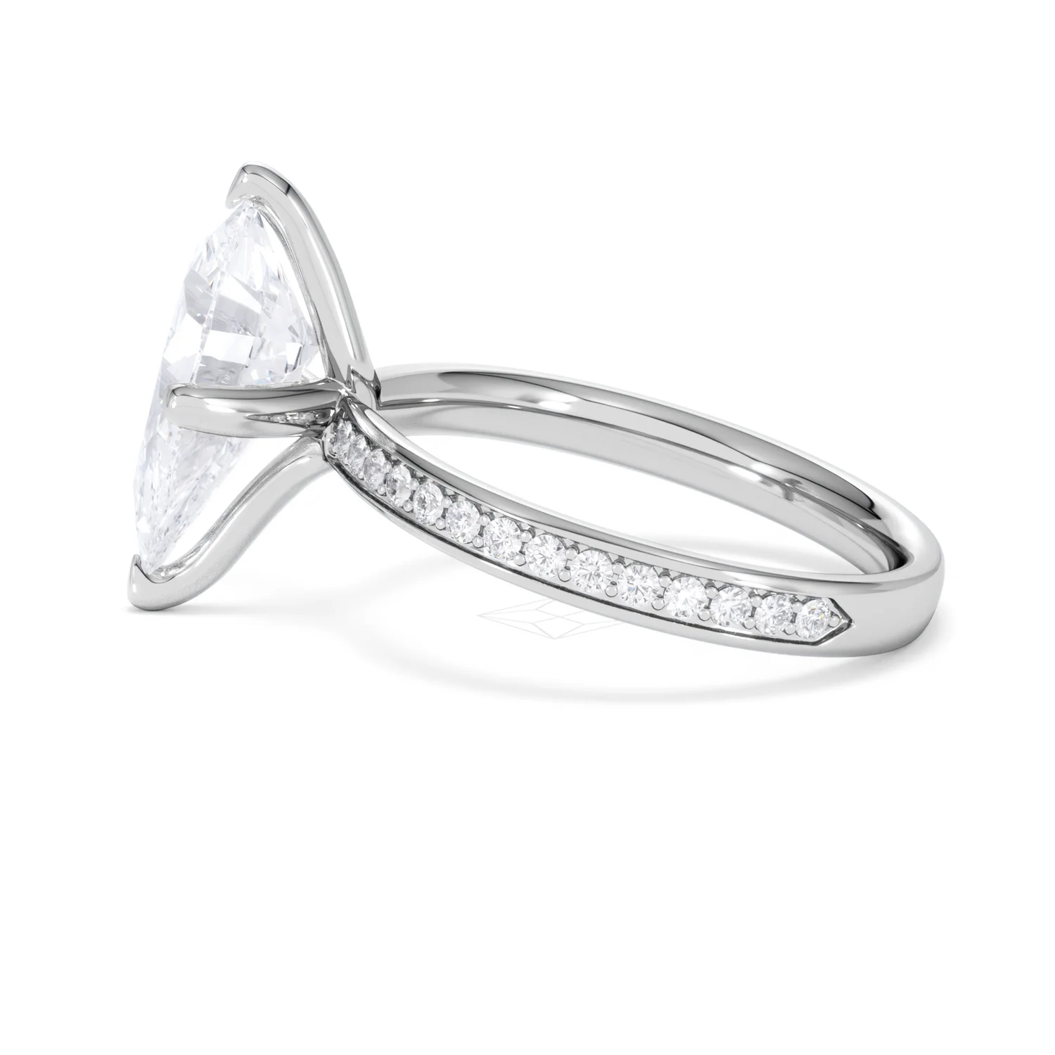 Origin Twist 3.00ct Pear Cut Lab Diamond Solitaire Engagement Ring with Side Stones in 18K White Gold - Image 66