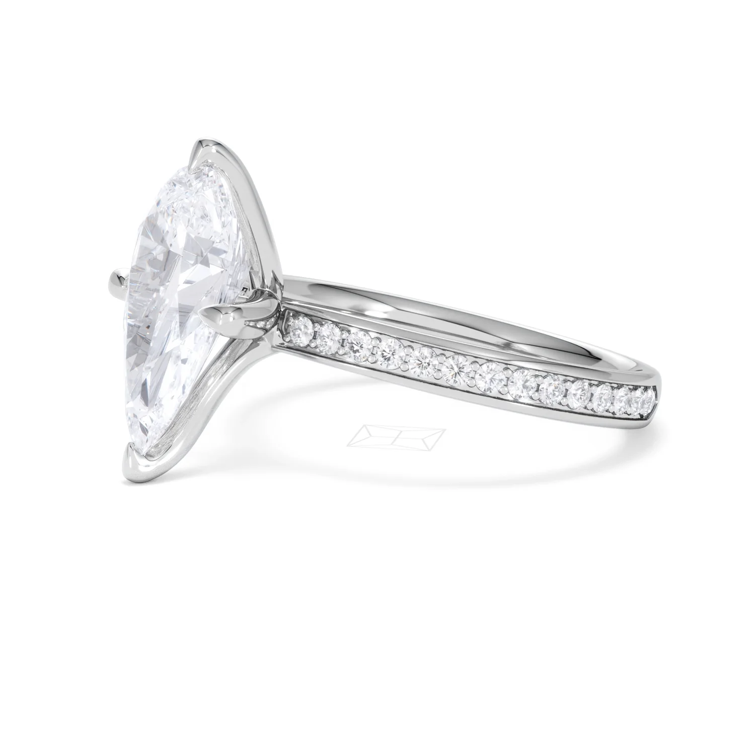 Origin Twist 3.00ct Pear Cut Lab Diamond Solitaire Engagement Ring with Side Stones in 18K White Gold - Image 74