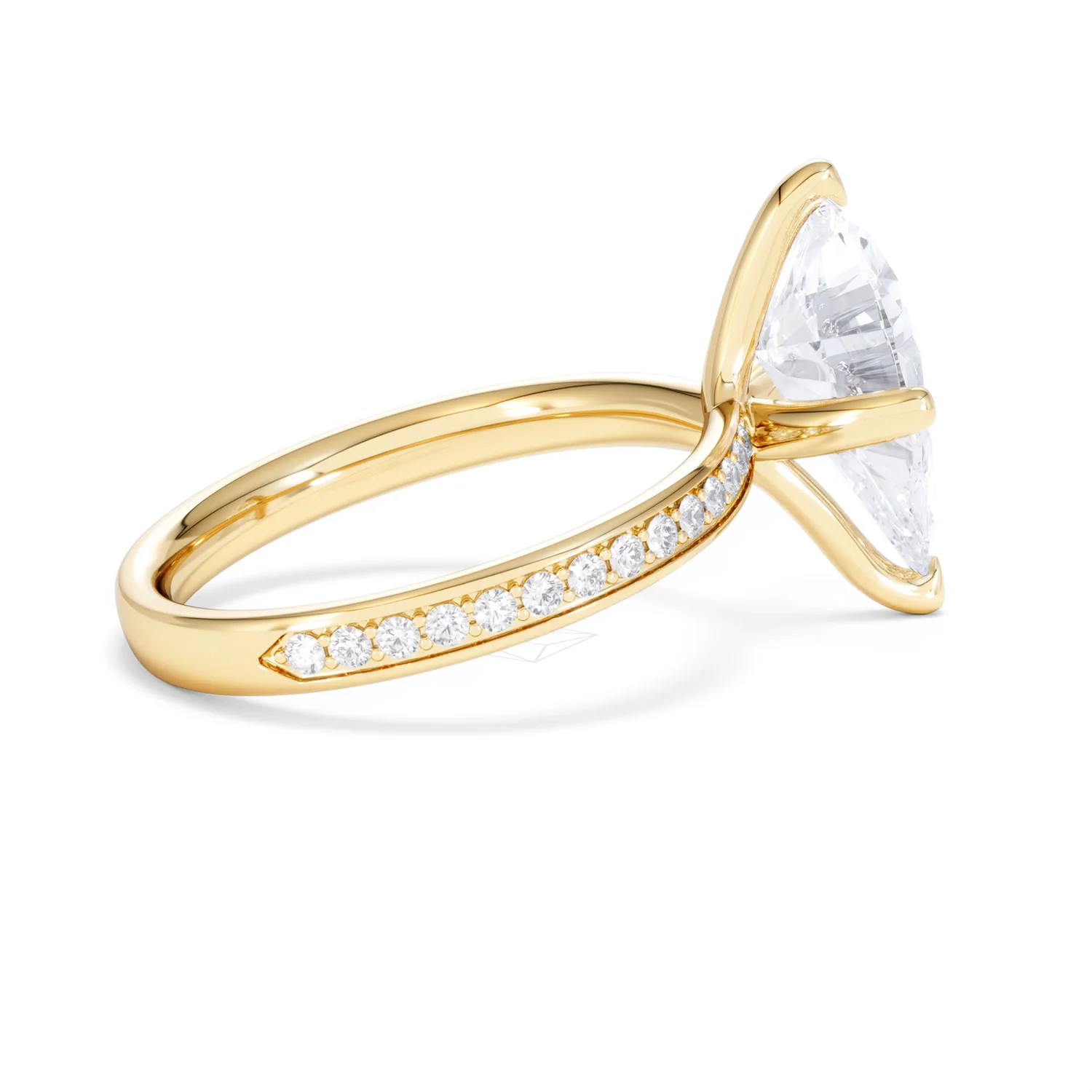 Origin Twist 3.00ct Pear Cut Lab Diamond Solitaire Engagement Ring with Side Stones in 18K Yellow Gold - Image 30