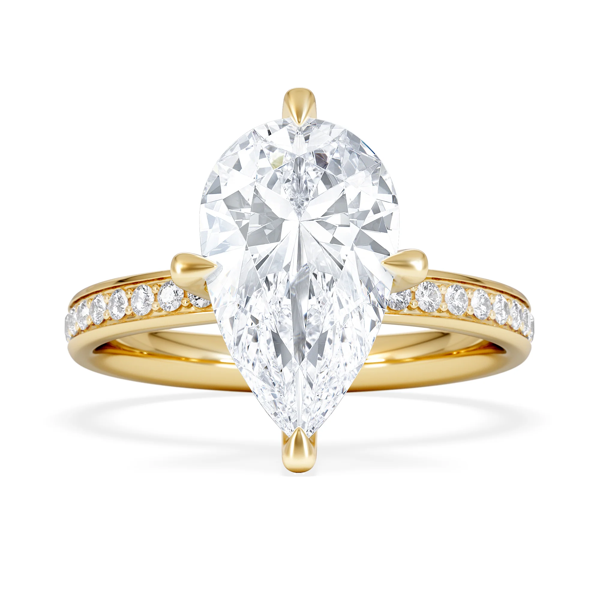 Origin Twist 3.00ct Pear Cut Lab Diamond Solitaire Engagement Ring with Side Stones in 18K Yellow Gold - Image 6