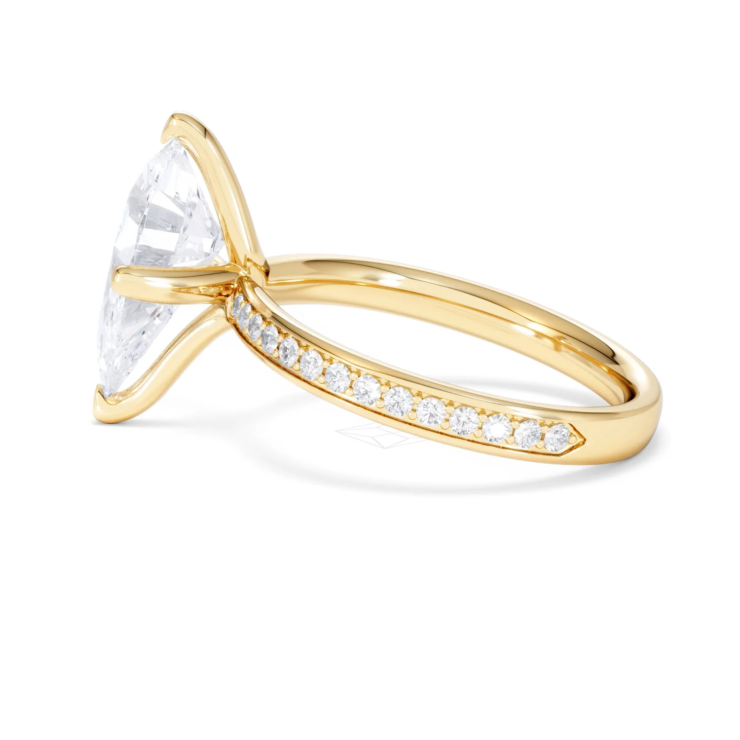 Origin Twist 3.00ct Pear Cut Lab Diamond Solitaire Engagement Ring with Side Stones in 18K Yellow Gold - Image 65