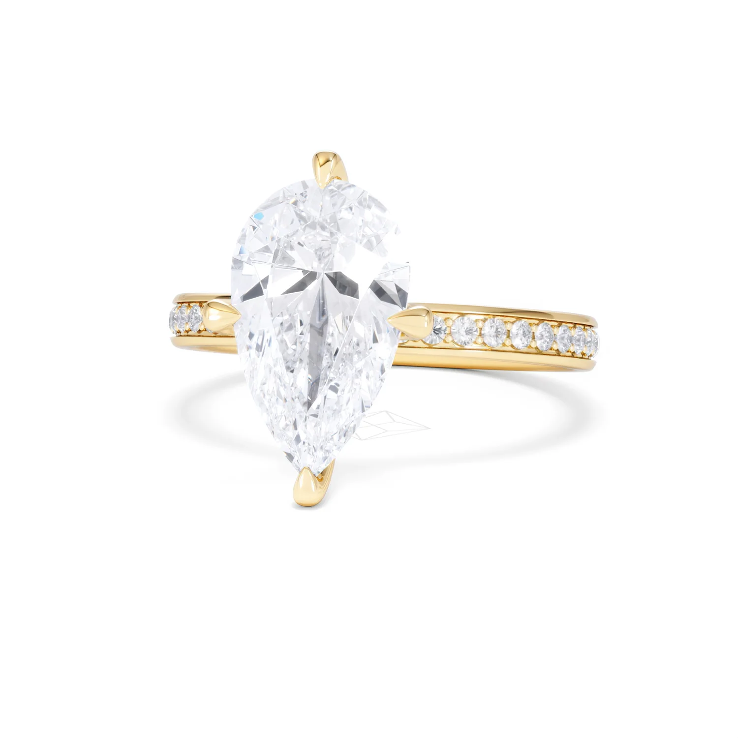 Origin Twist 3.00ct Pear Cut Lab Diamond Solitaire Engagement Ring with Side Stones in 18K Yellow Gold - Image 84